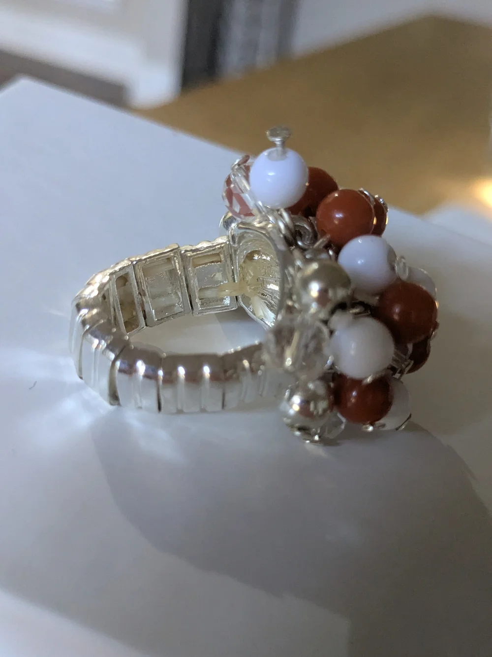 Cluster Bead Statement Ring - White & Coral Beads